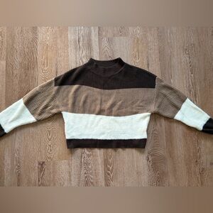 SHEIN Brown, Tan & Cream Striped Crewneck Sweater